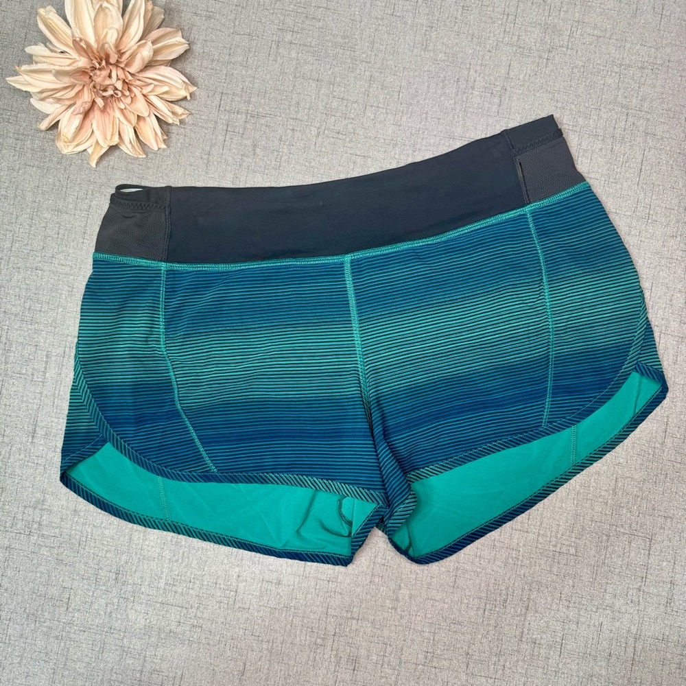 Lululemon Real Quick High Rise Athletic Shorts Simply Radiant Hunter Green Black - Picture 2 of 7
